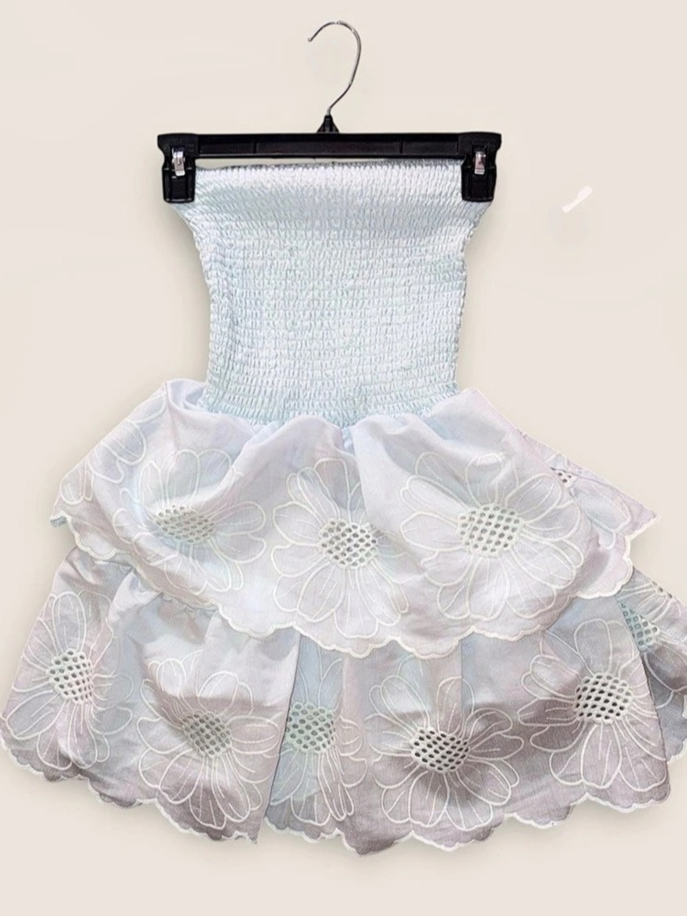 NWT Fairycore Floral Smocked Strapless Mini Dress Powder Blue Size XS